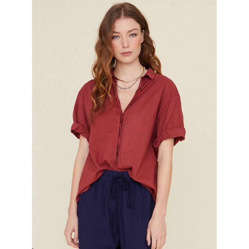 NWT Xirena Channing Shirt S Brick Red Cotton Button Down‎ Minimalist Casual